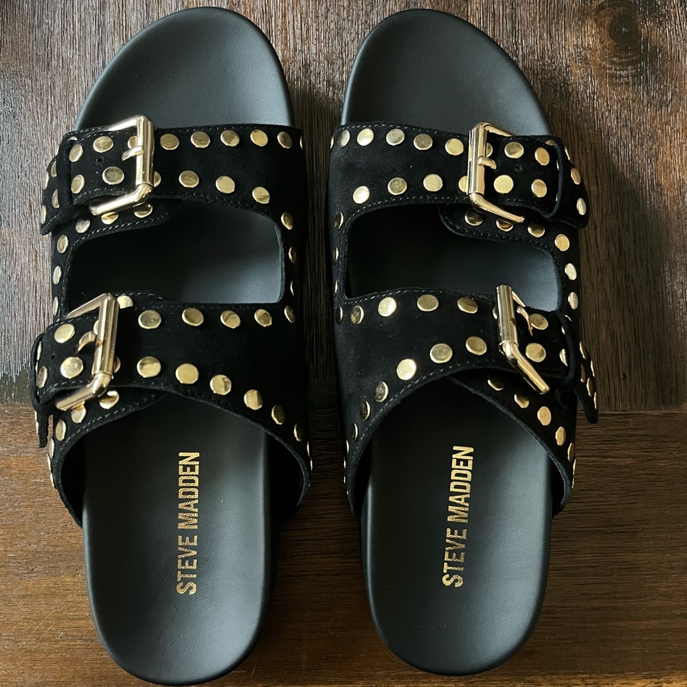 Steve Madden Emma Sandals - Black/Gold Women’s Size 8